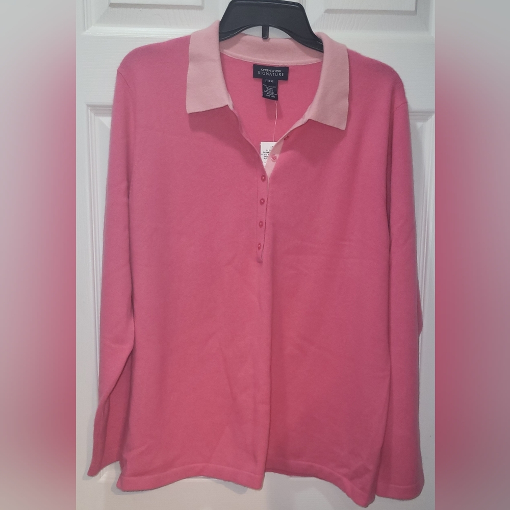 Jones New York Signature Pink Cashmere Sweater Carnigan 2X w/Tags